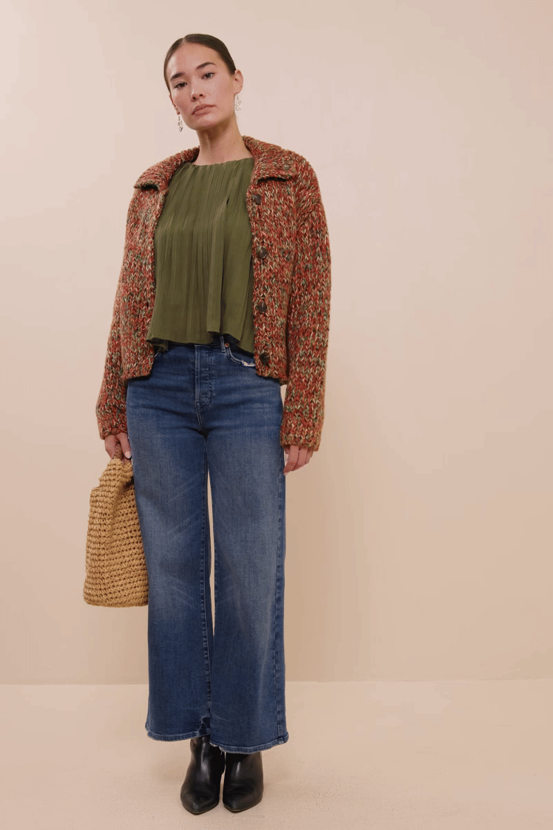 Eunice Multicolor Yarn Chunky Cropped Sweater Cardigan