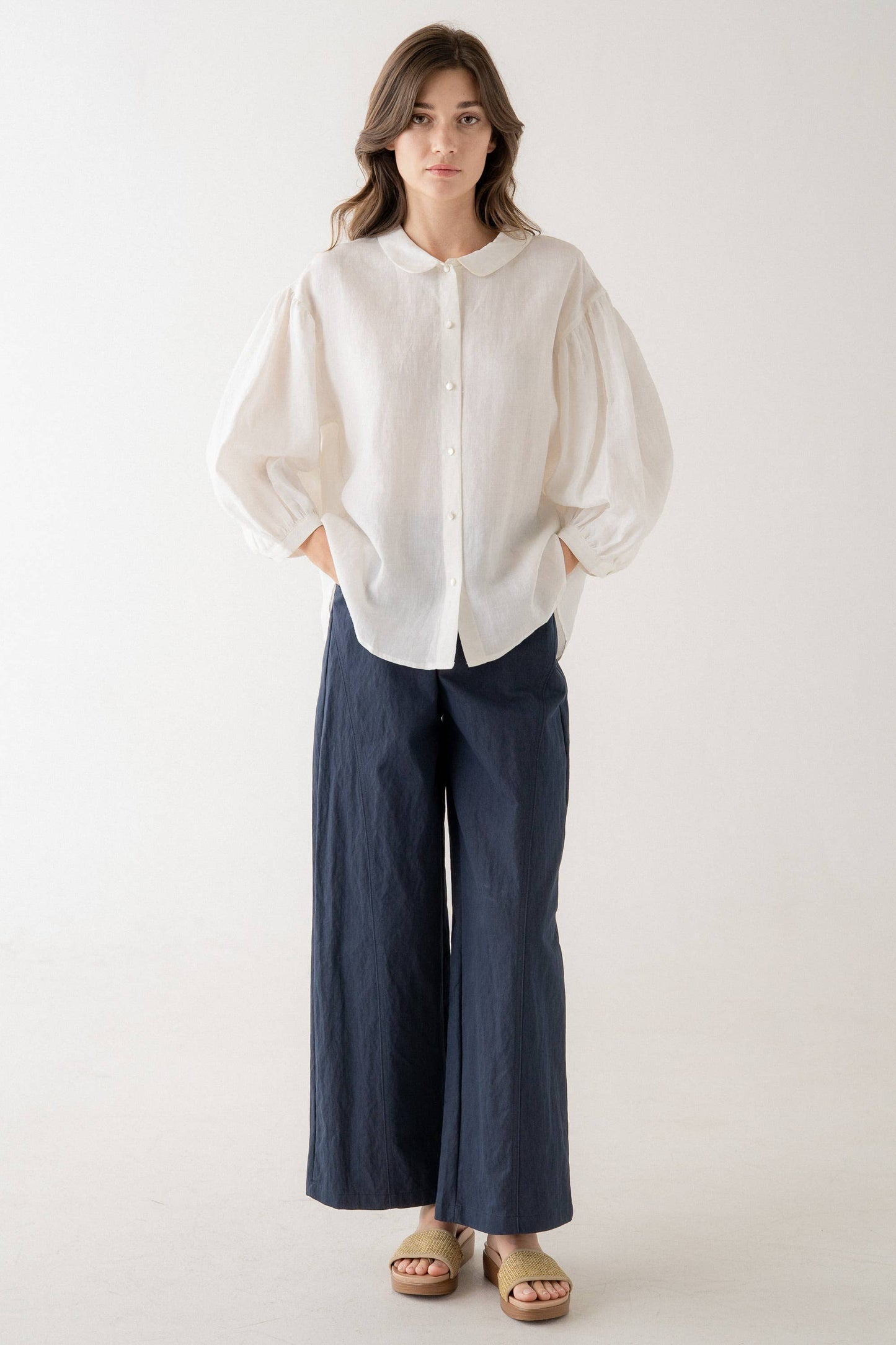 Tailor Straight Leg Cotton Blend Cropped Pants