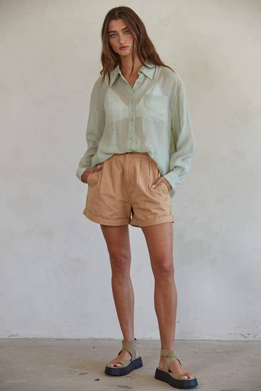 Harper Semi-Sheer Sage Long Sleeve Top