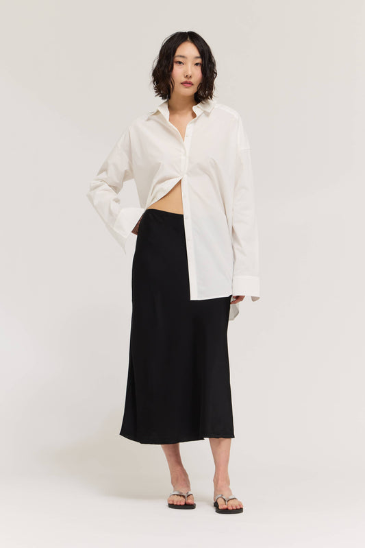 Onyx Satin Mermaid Fit Midi Skirt