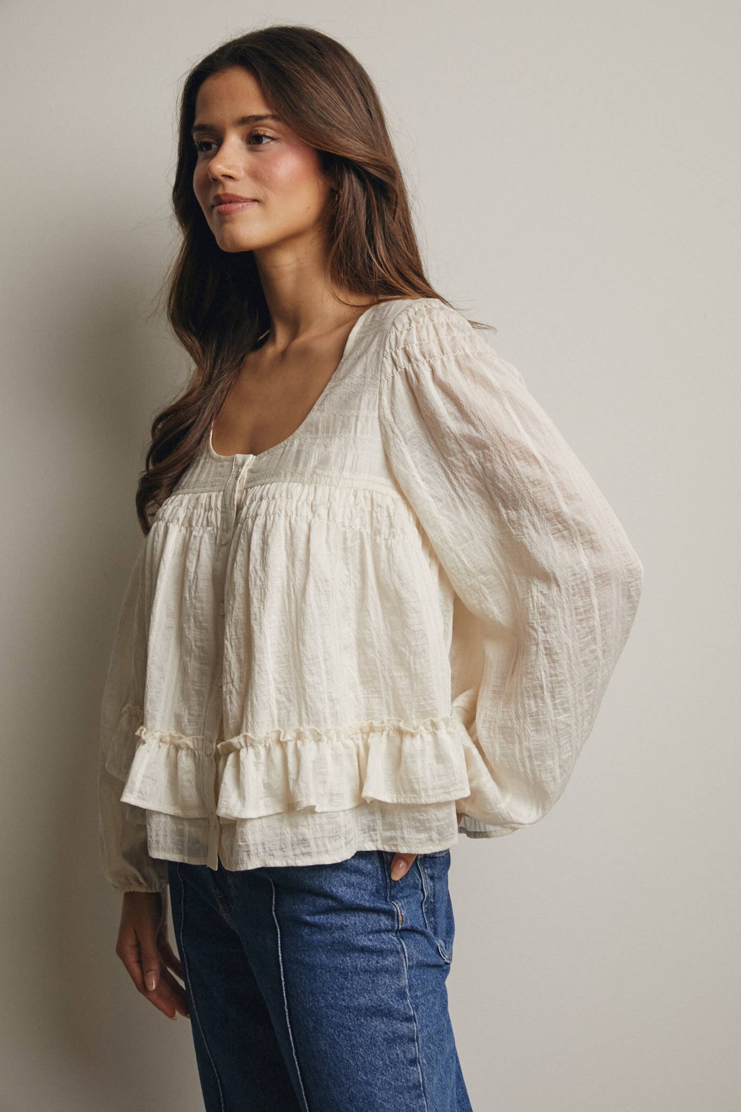 Dorothea ruffle Hem Peasant Blouse