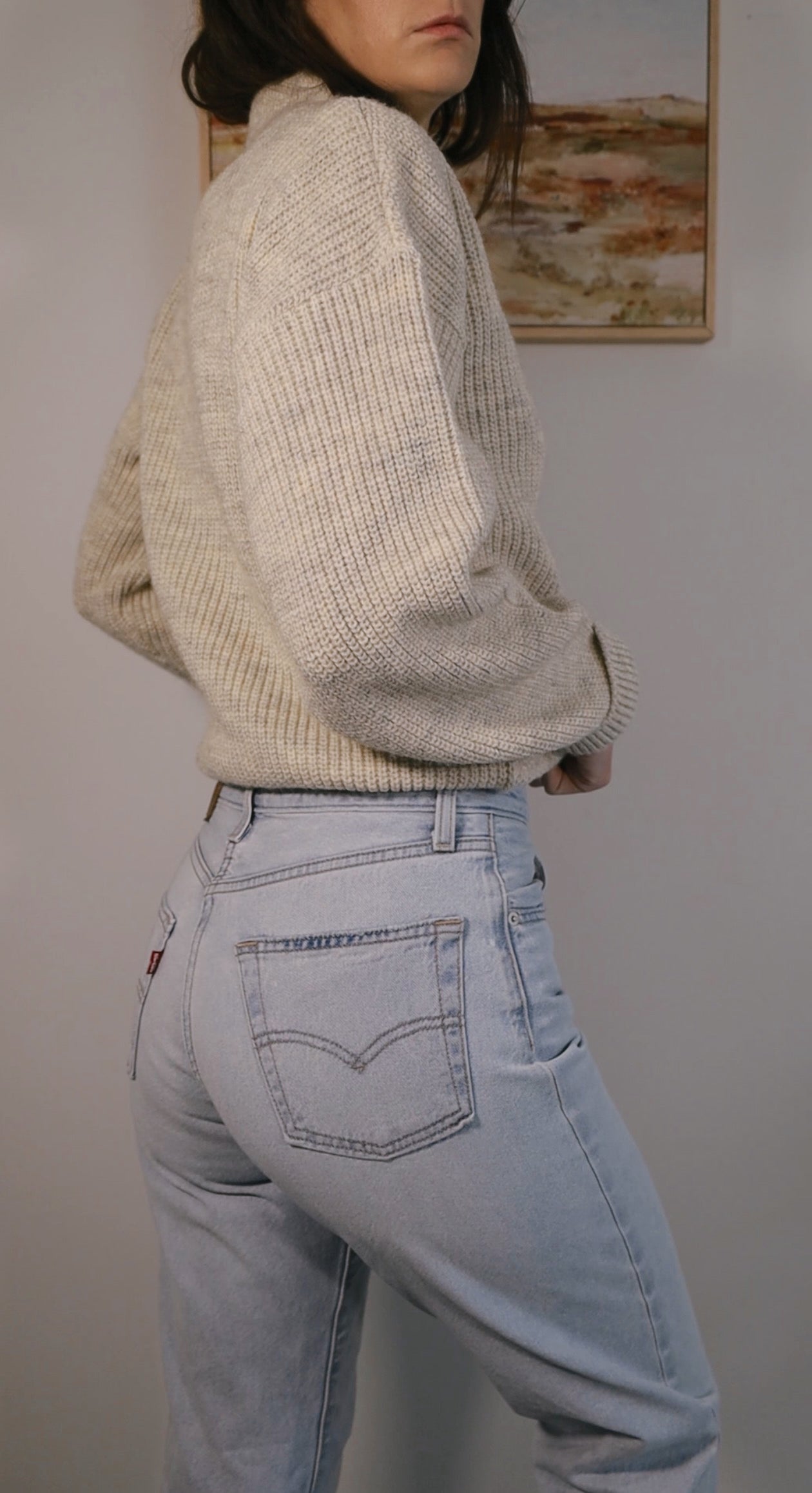 Vintage LL Bean Oatmeal Heathered Henley Sweater