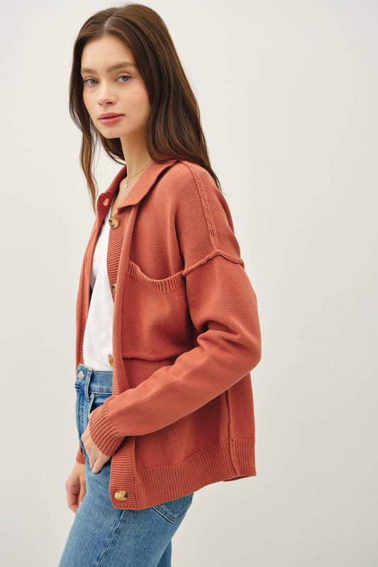 Lydia Terracotta Knit Sweater Jacket