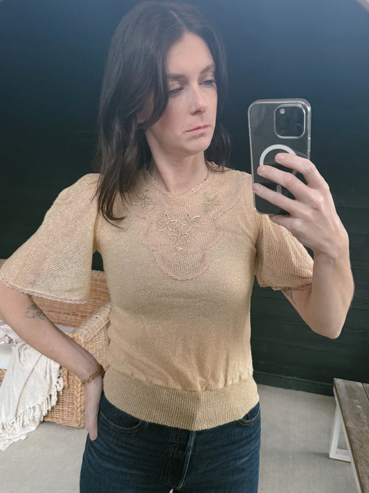 Vintage Sheer Embroidered & Lace Tee