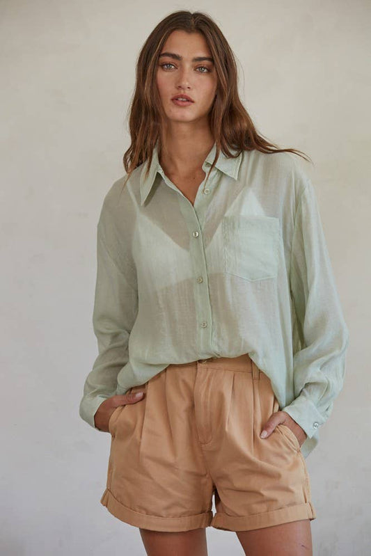 Harper Semi-Sheer Sage Long Sleeve Top