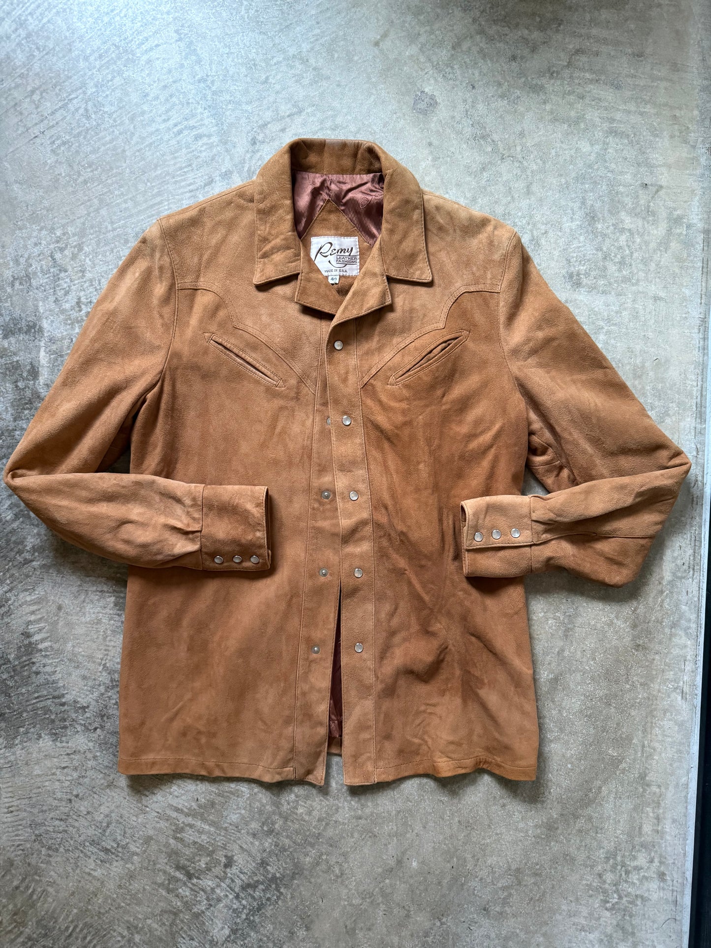Vintage Suede Pearl Snap Button Shacket