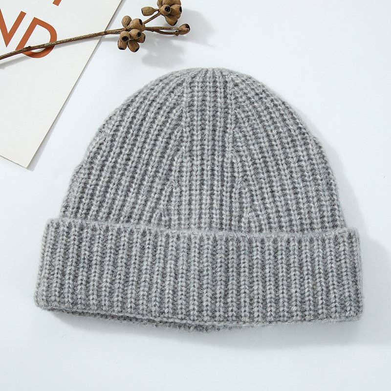 Coffee Simple Ribbed Cuffed Knit Beanie