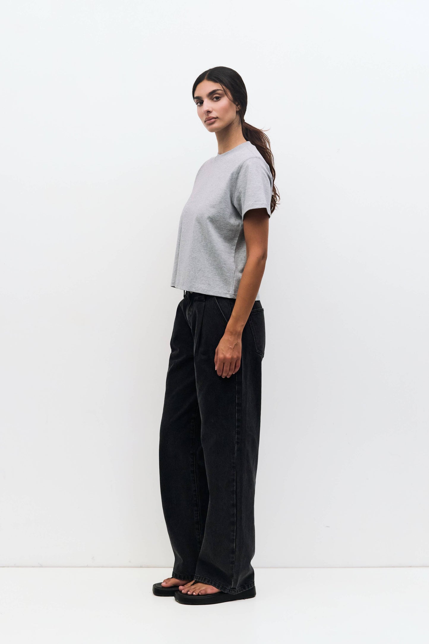 Lanie Top Heavyweight Cotton T-Shirt in Heather Grey