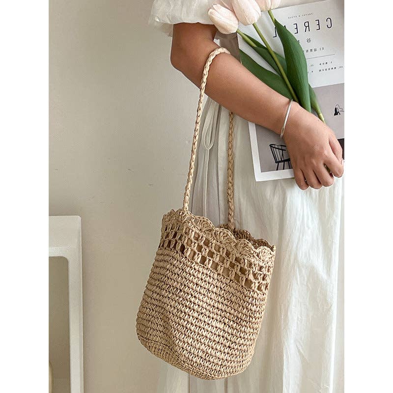 Provence Hollow Out Straw Woven Bucket Bag