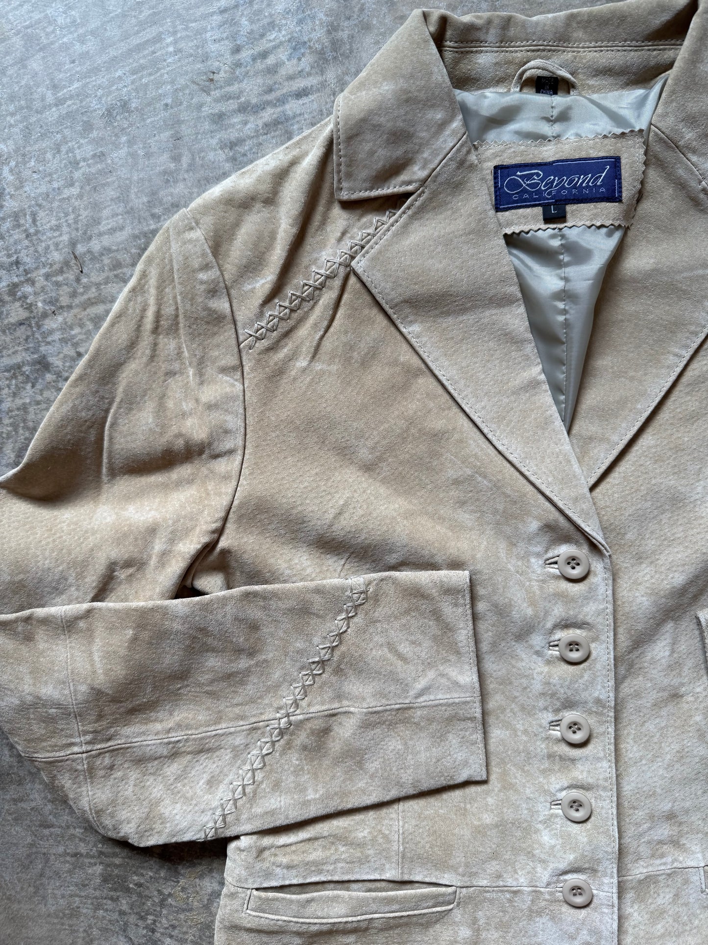 NWT Genuine Suede Jacket w/ Cross Stitch Detail