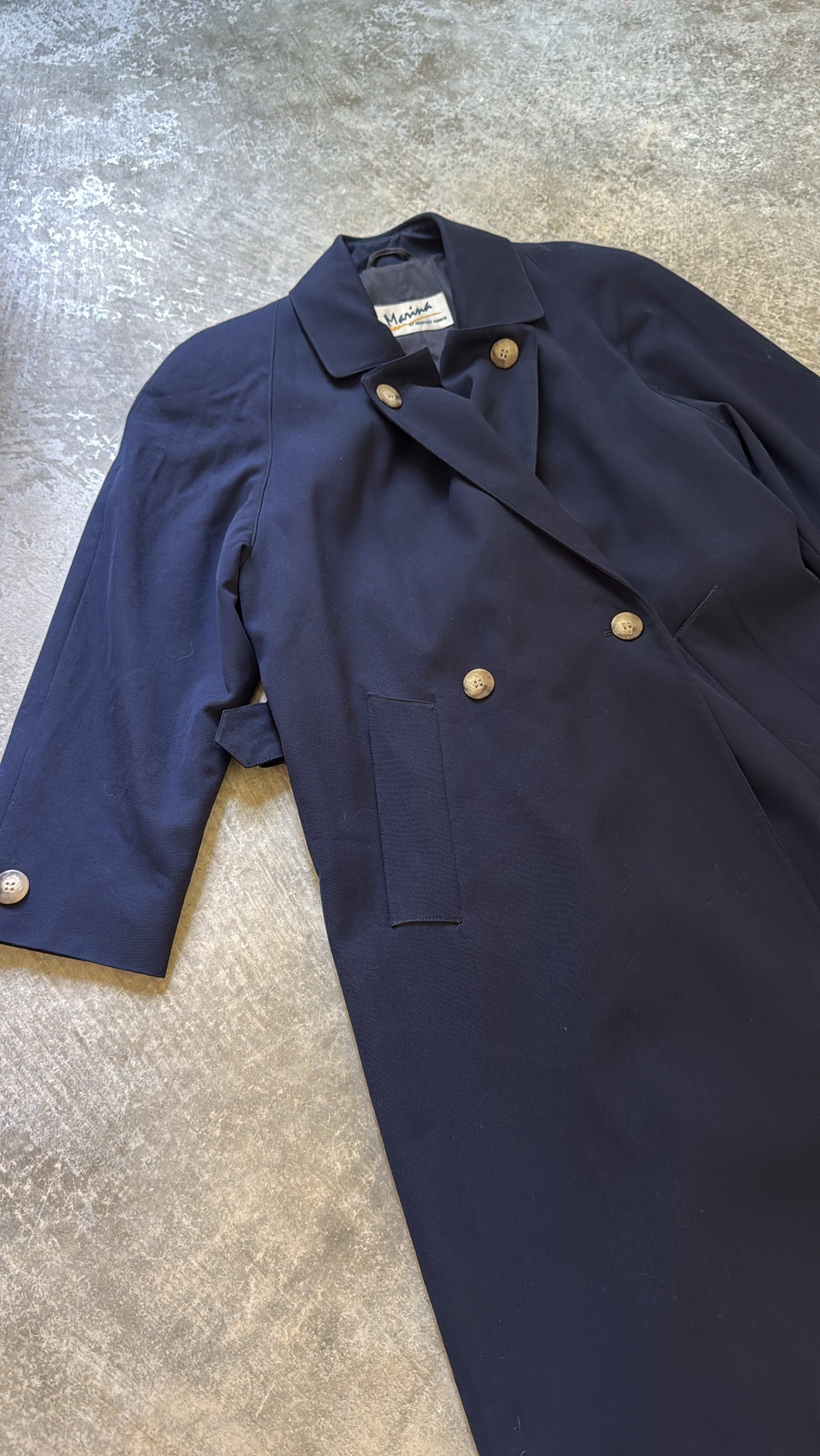 Vintage Navy Wool Belted Mid-weight Trench
