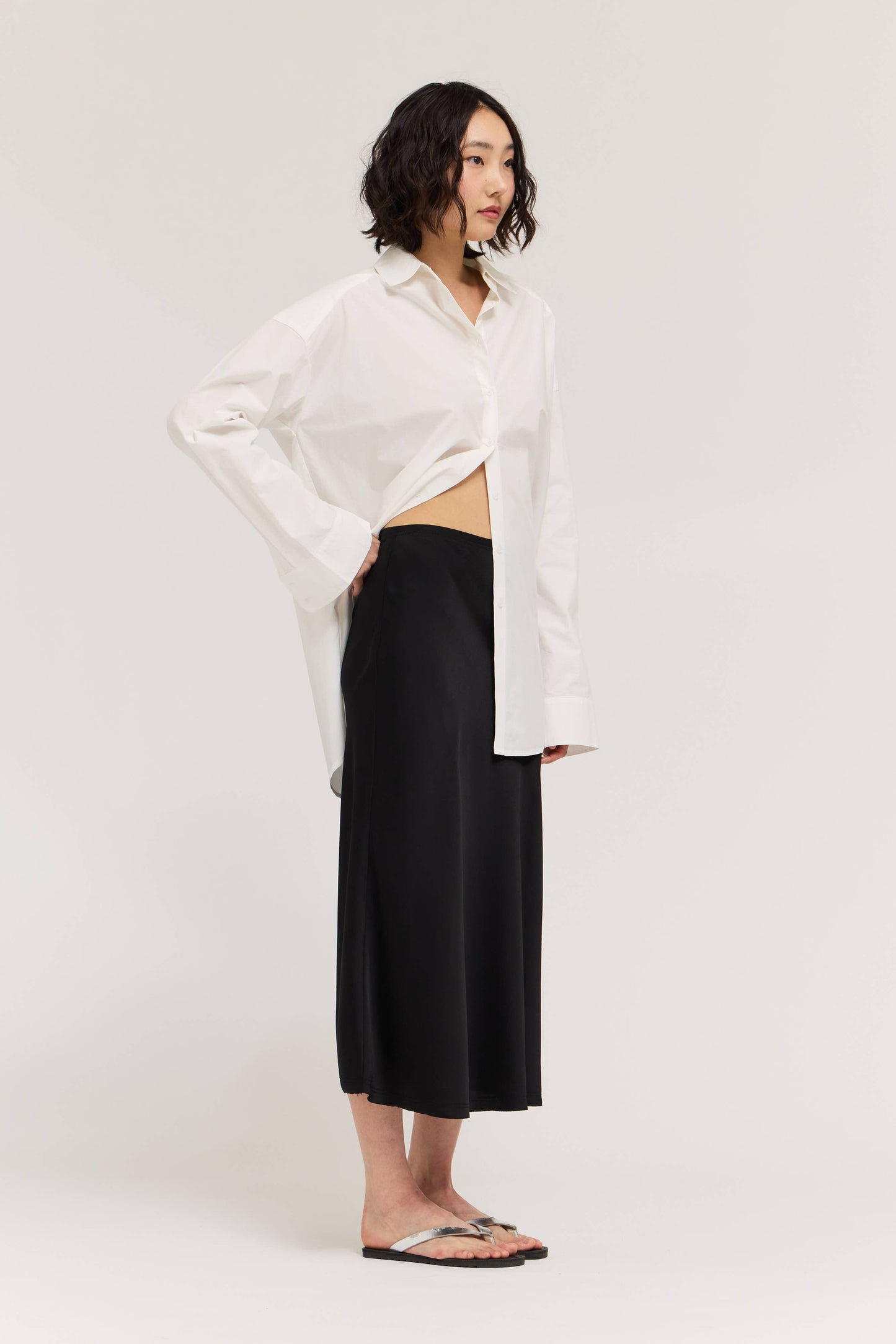 Onyx Satin Mermaid Fit Midi Skirt