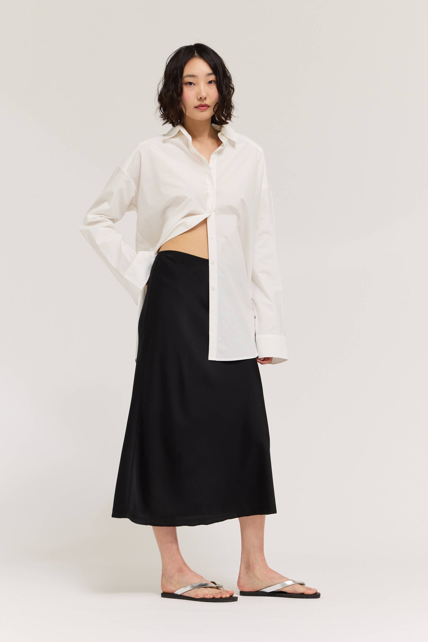Onyx Satin Mermaid Fit Midi Skirt