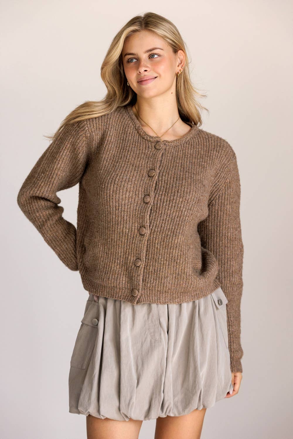 Fawn Textured Knit Cardigan