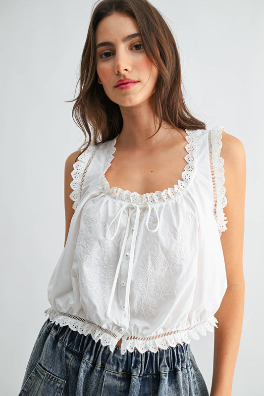 Louise Embroidered Broderie Cotton Top