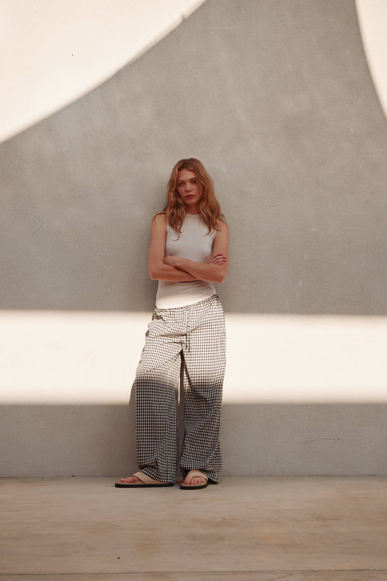 Midnight Lantern Relaxed  Fit Gingham Pants in Navy