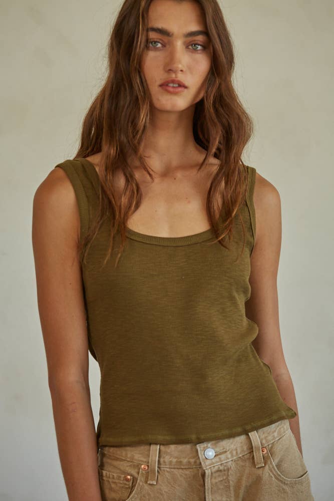 Knit Ribbed Scoop Neck Sleeveless Top