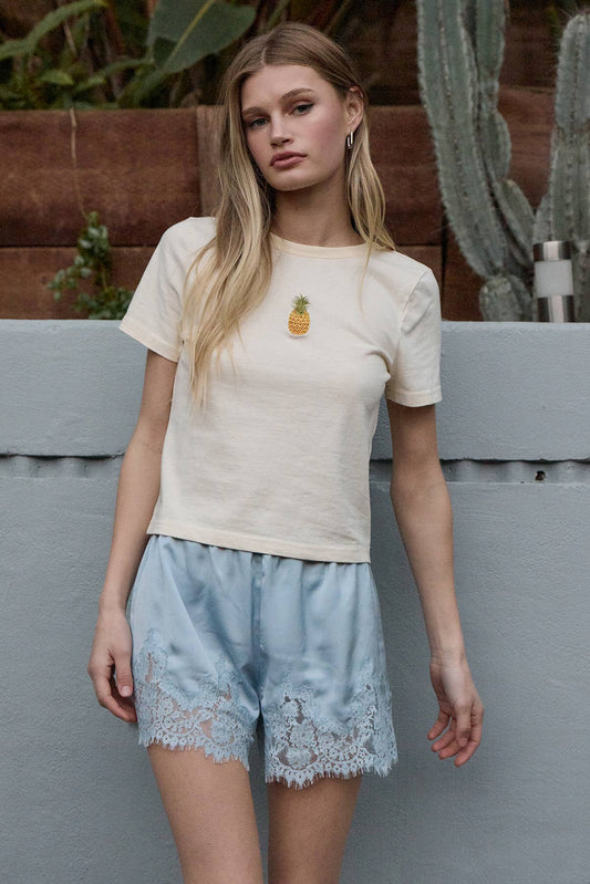 Robyn Delicate Lace Trim Satin Shorts