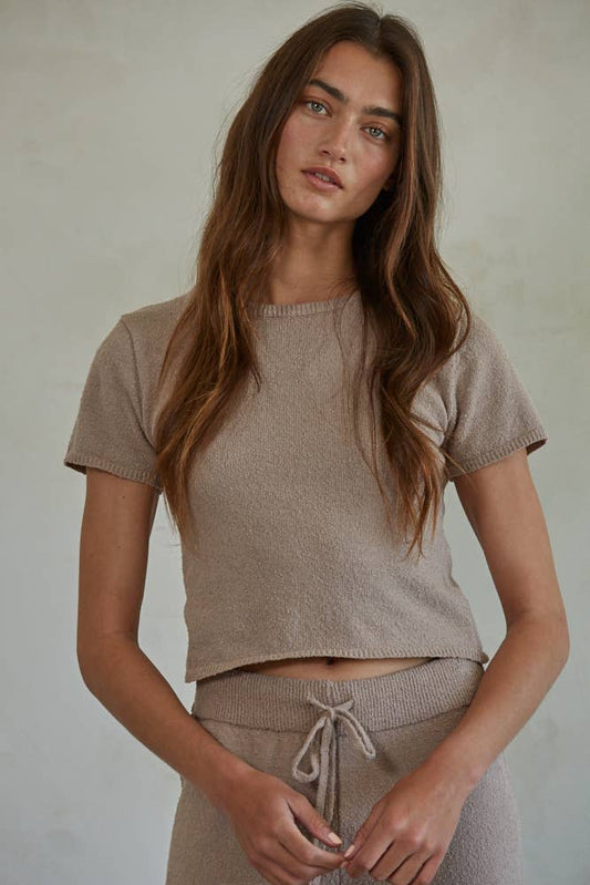 Mocha Knit Sweater Crop Top Tee