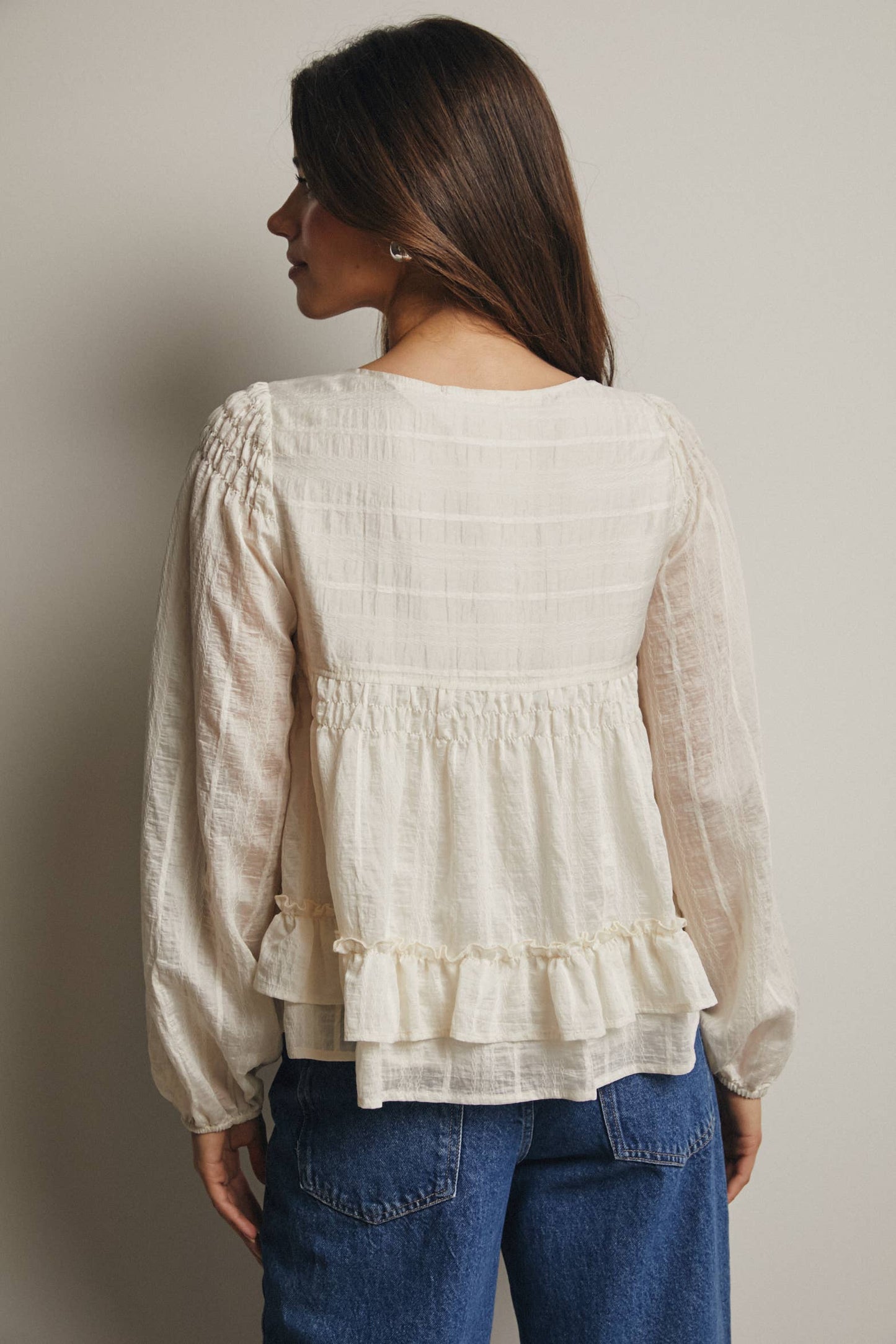 Dorothea ruffle Hem Peasant Blouse