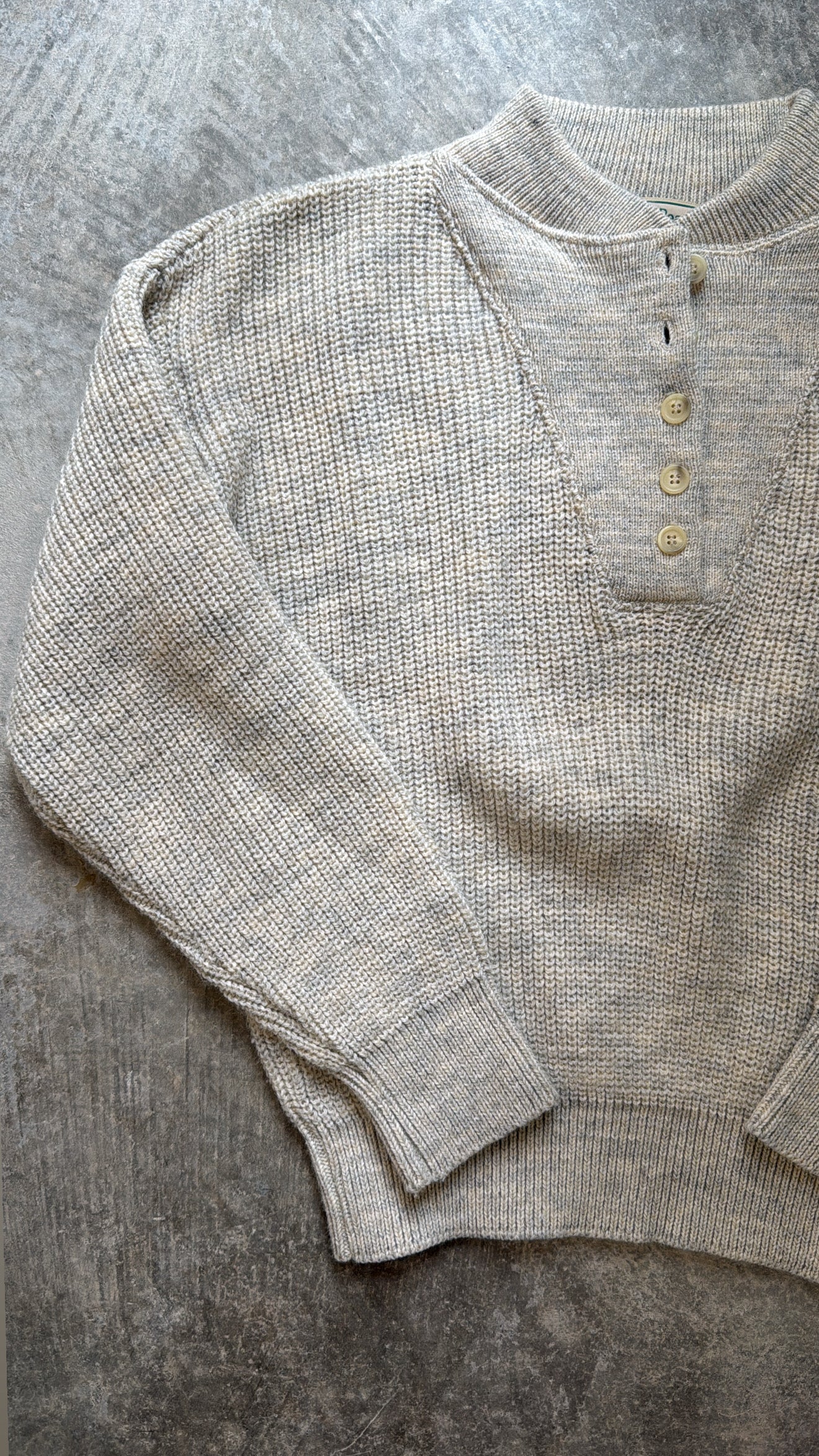 Vintage LL Bean Oatmeal Heathered Henley Sweater