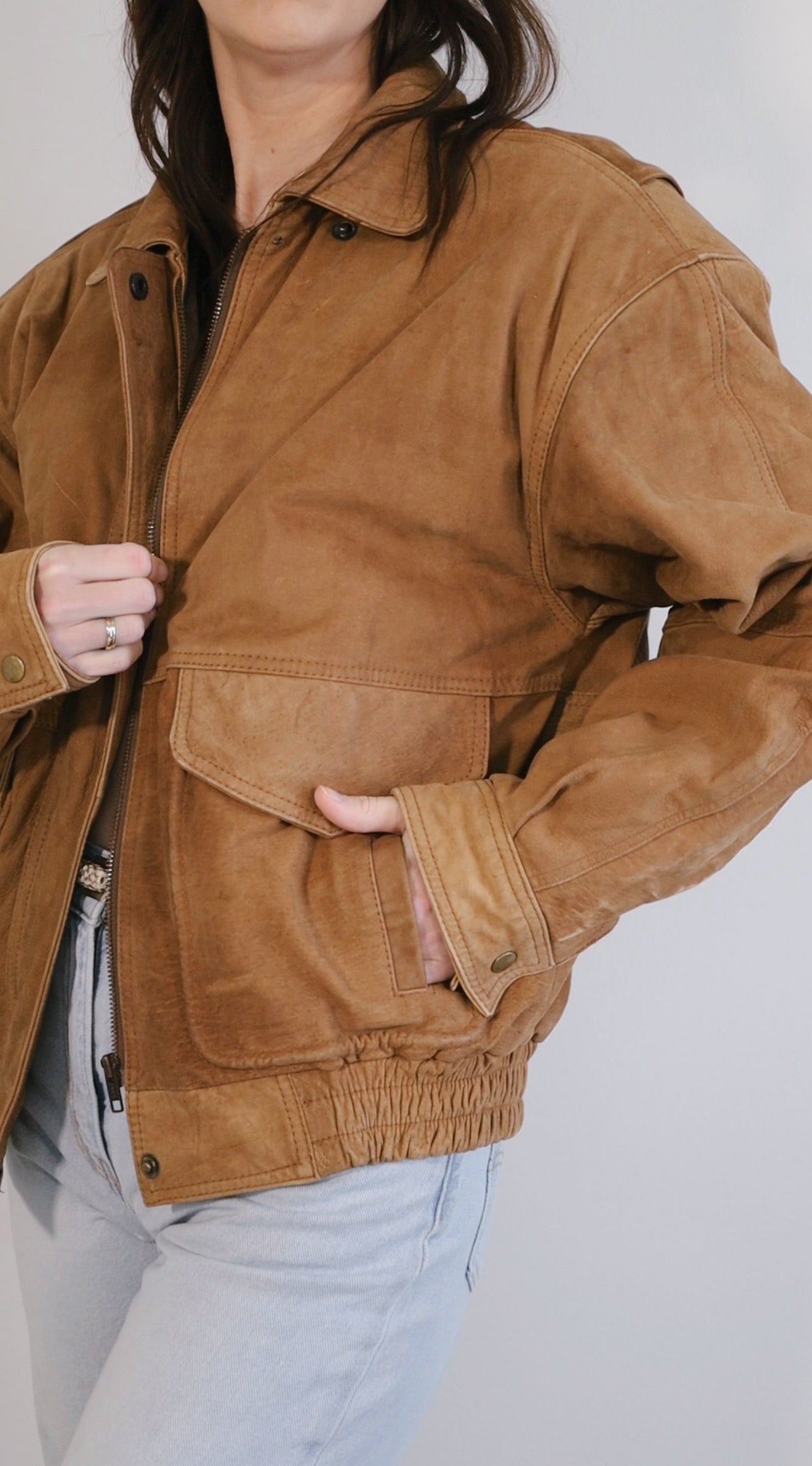 Vintage Brown Suede Bomber Jacket