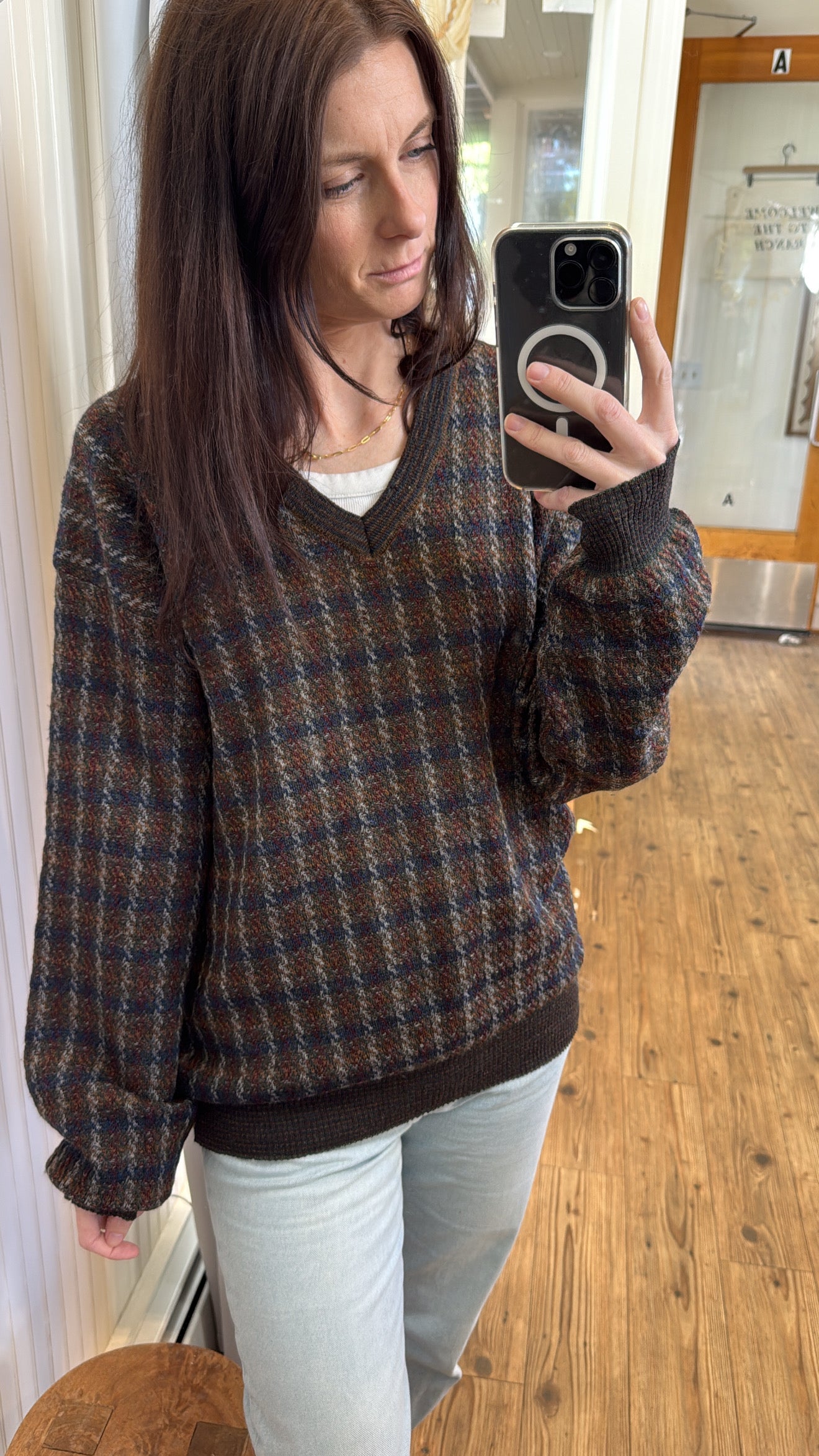 Vintage 80’s Geo Plaid style V-Neck Sweater