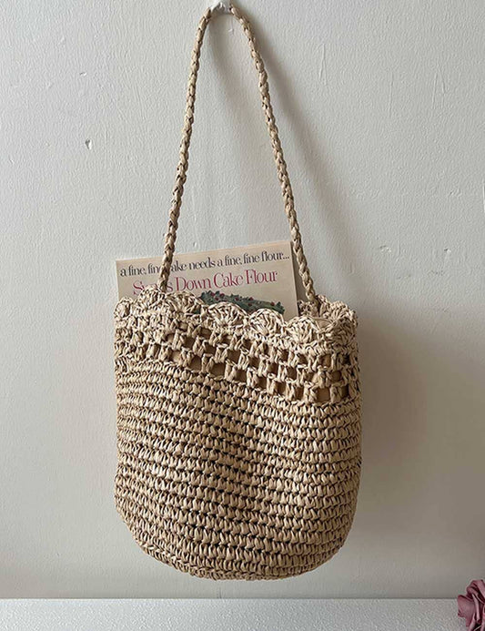 Provence Hollow Out Straw Woven Bucket Bag Purse
