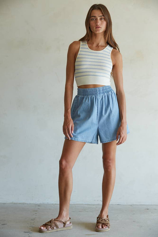 Sol Woven Denim Cotton Shorts