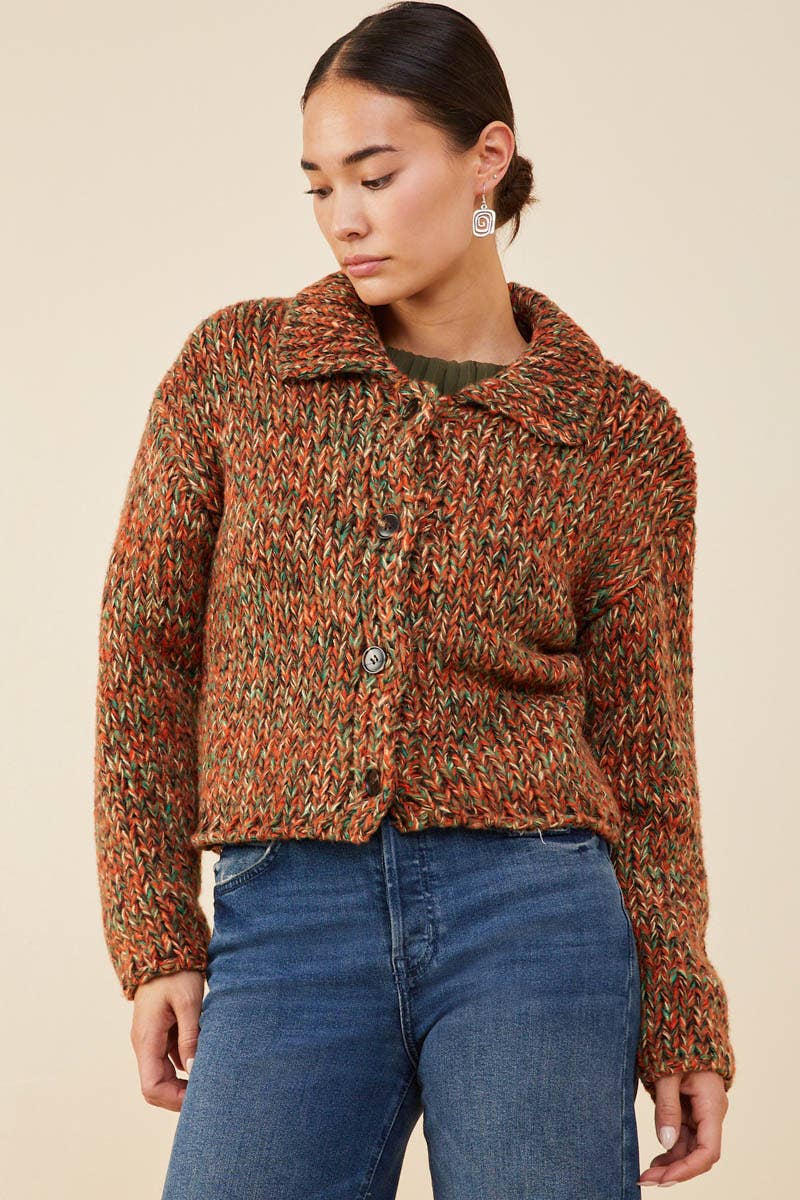 Eunice Multicolor Yarn Chunky Cropped Sweater Cardigan