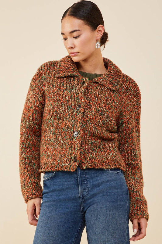 Eunice Multicolor Yarn Chunky Cropped Sweater Cardigan