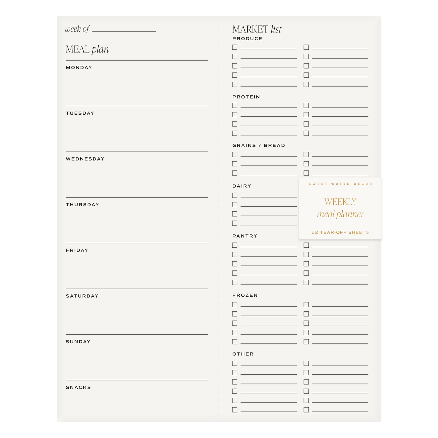 Weekly Meal Plan Notepad - Stationery & Market List