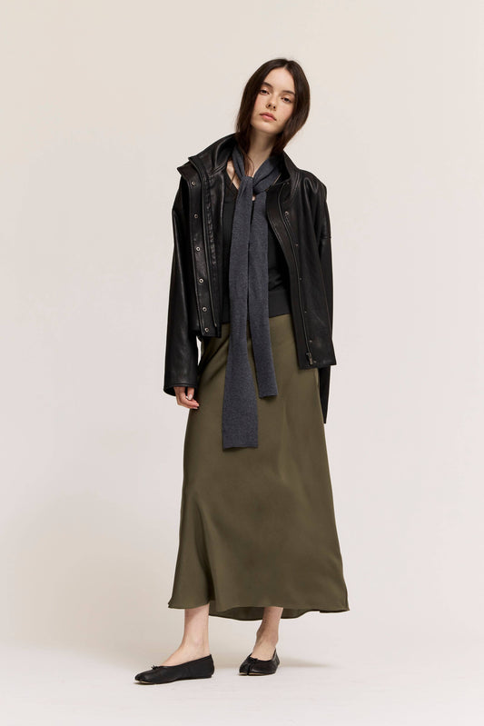 Dylan Sage Satin Flared Long Skirt