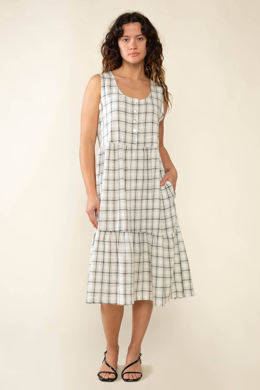Miley Plaid Dress: Ivory & Black Plaid