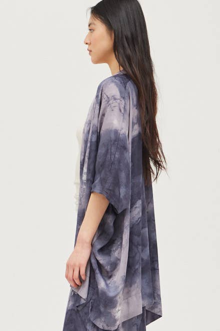 Tie Dye Satin Kimono - Smoke