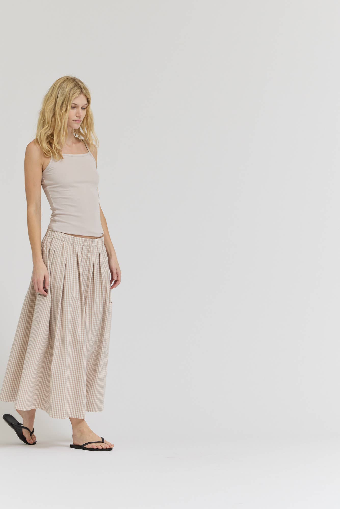 Canyon Pleat Waist Gingham Cotton Skirt