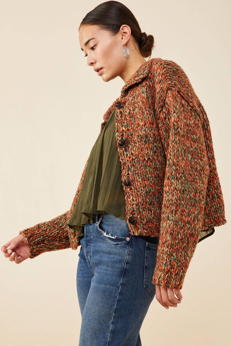 Eunice Multicolor Yarn Chunky Cropped Sweater Cardigan