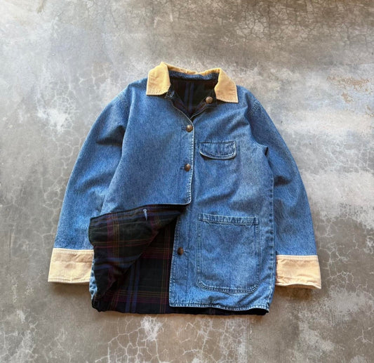 Vintage Reversible Denim Plaid & Corduroy Chore Jacket