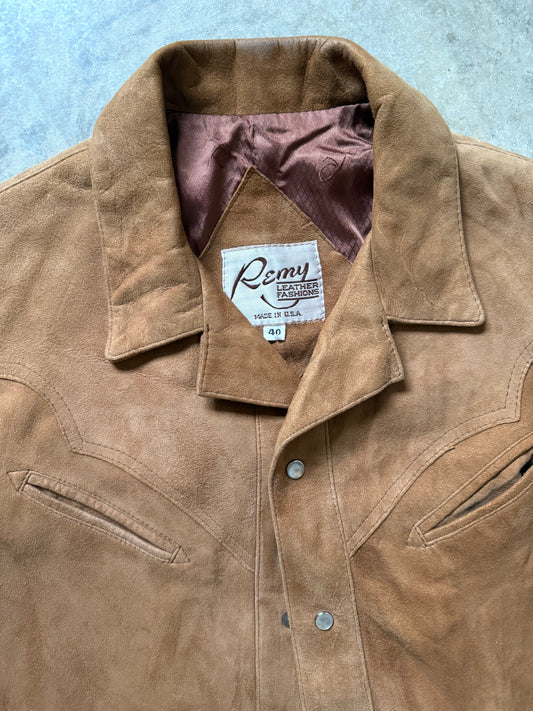 Vintage Suede Pearl Snap Button Shacket