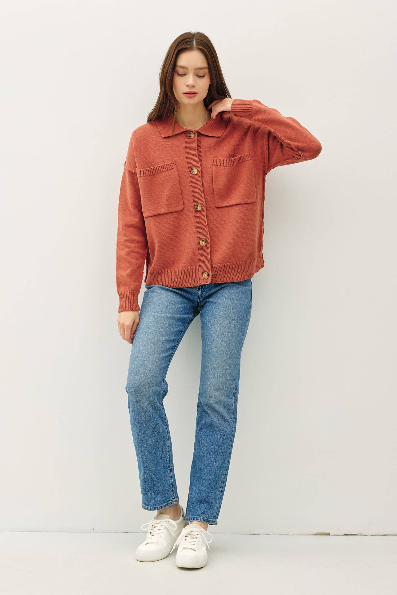 Lydia Terracotta Knit Sweater Jacket