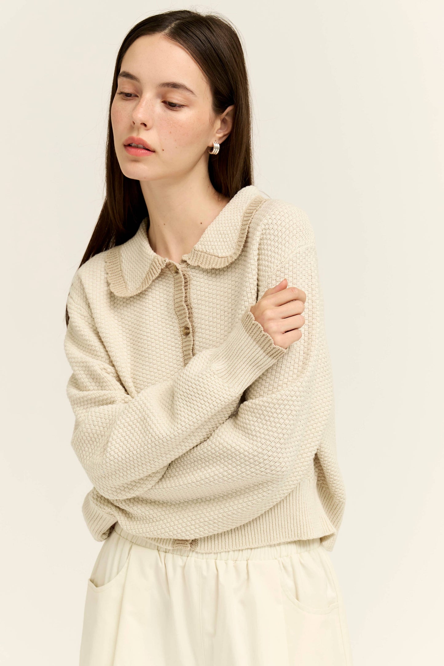 Scallop Edge Cardigan Waffle Knit