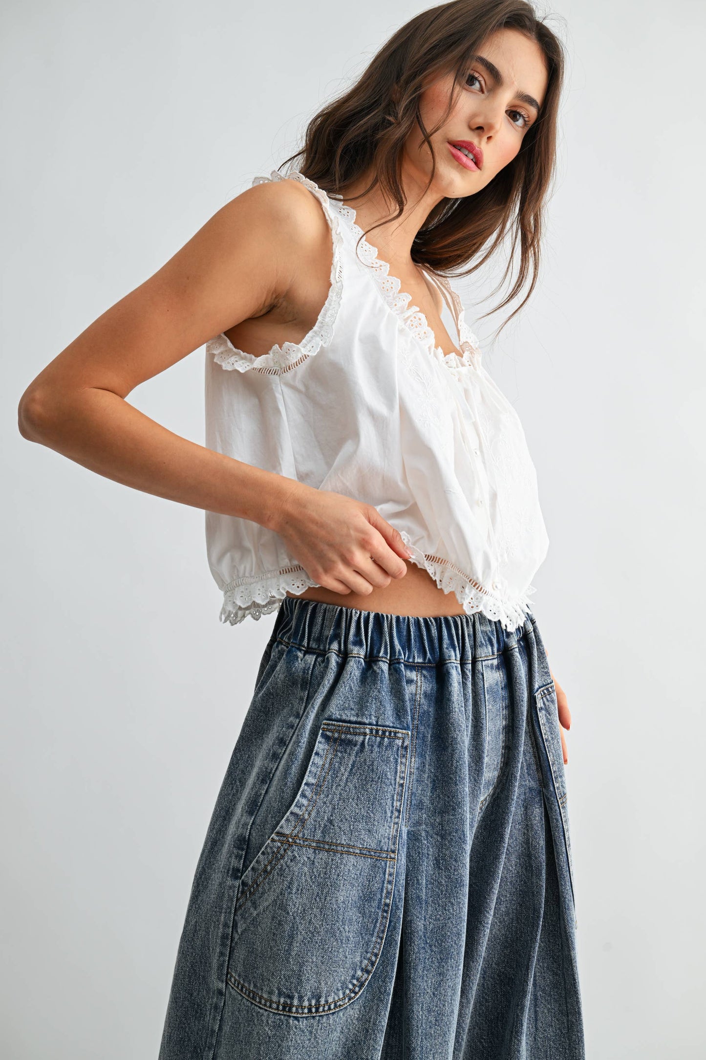 Louise Embroidered Broderie Cotton Top