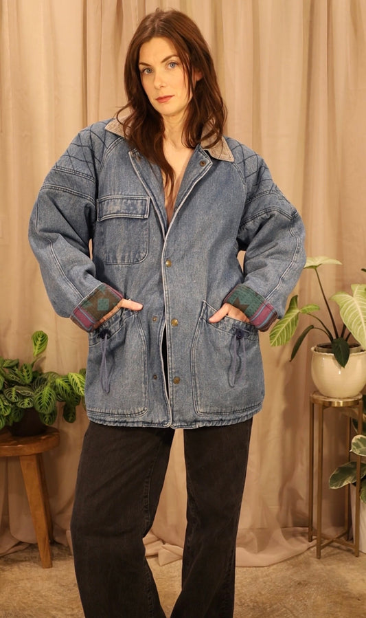 Vintage Cotton & Corduroy Collar Denim Coat