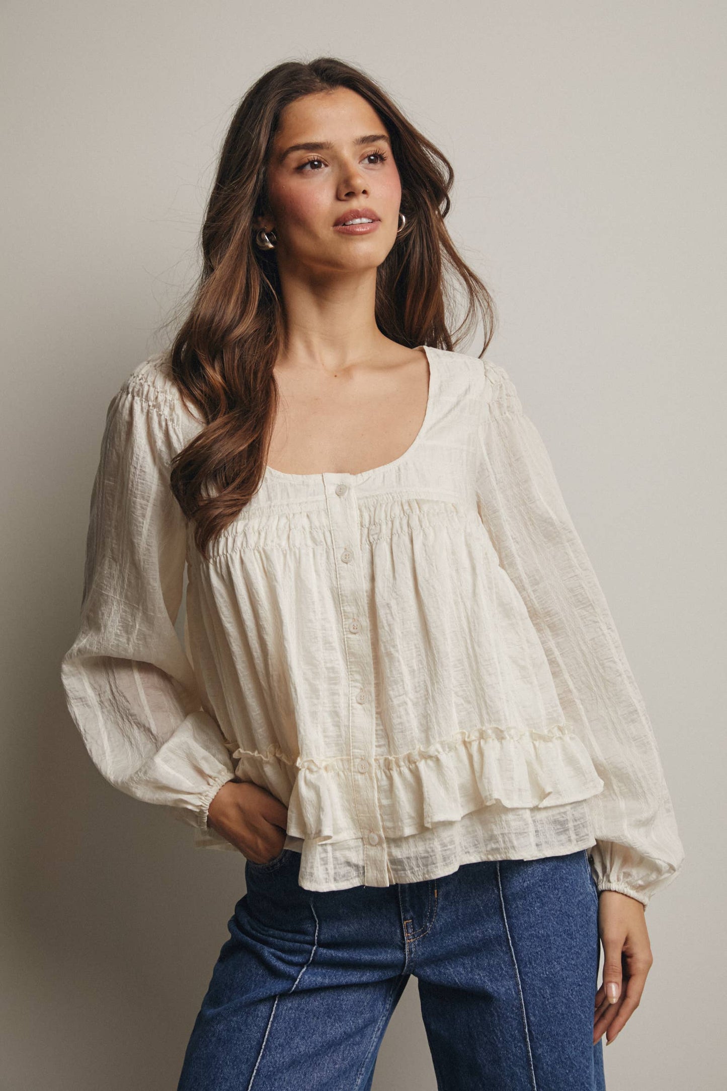 Dorothea ruffle Hem Peasant Blouse