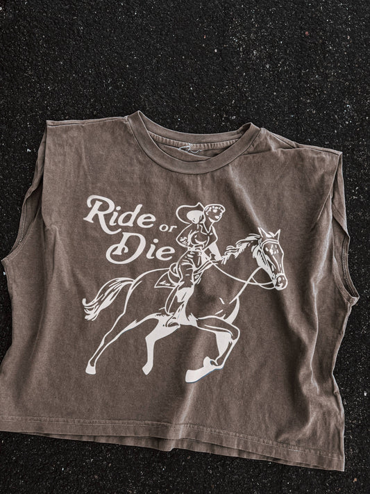 Ride or die western Crop Muscle Tee