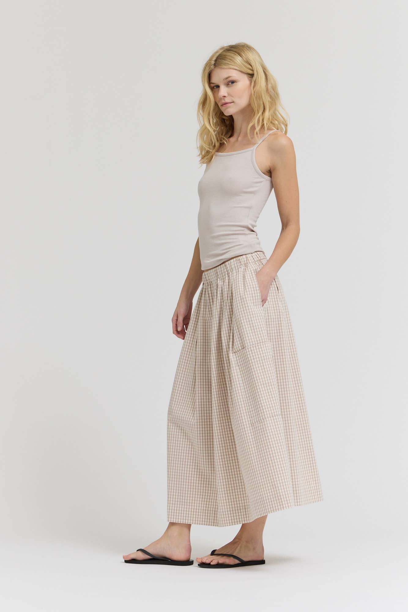 Canyon Pleat Waist Gingham Cotton Skirt