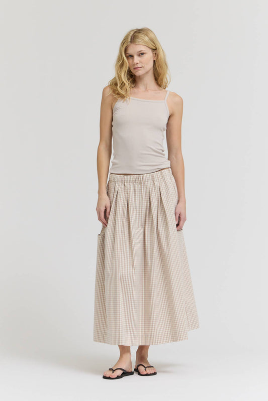 Canyon Pleat Waist Gingham Cotton Skirt