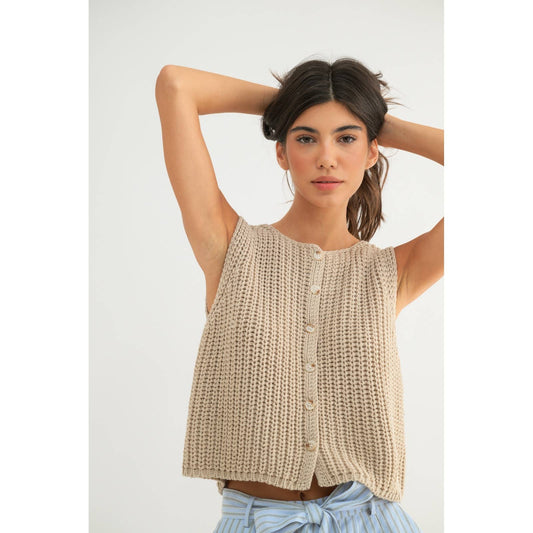 Stone Textured Button Up Knit Tank