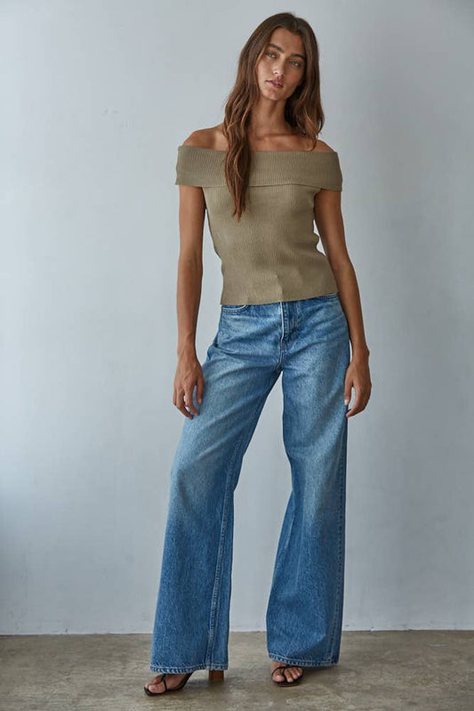 Mya Knit Ribbed Off The Shoulder Top