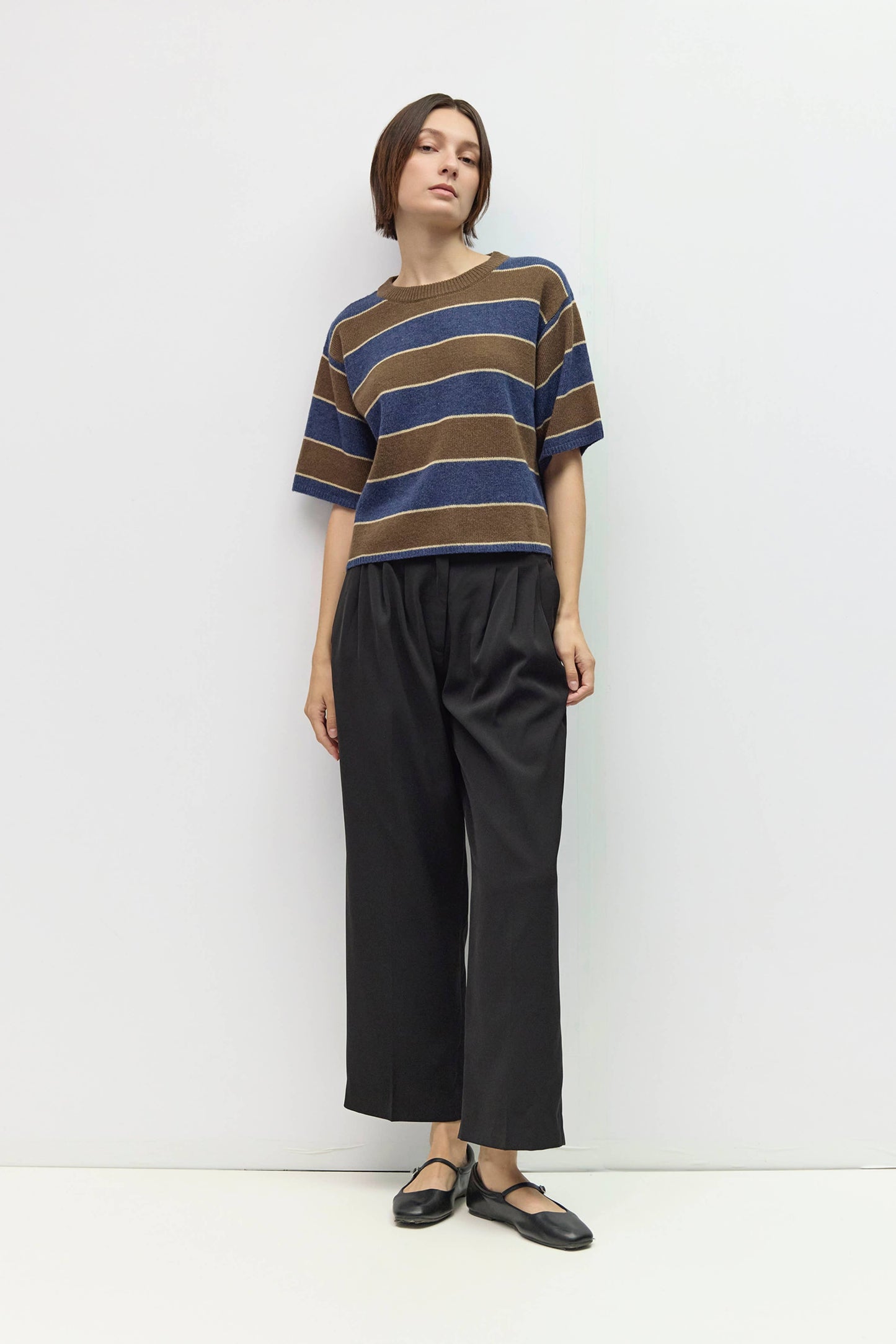 Pamina Striped Elbow Sleeve Sweater Top